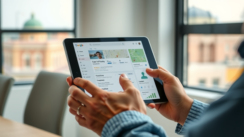 Hands optimizing Google My Business on tablet for Sacramento business listing